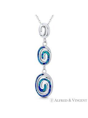 Triple Oval Spiral Charm Created Opal Pendant in .925 Sterling Silver w/ Rhodium